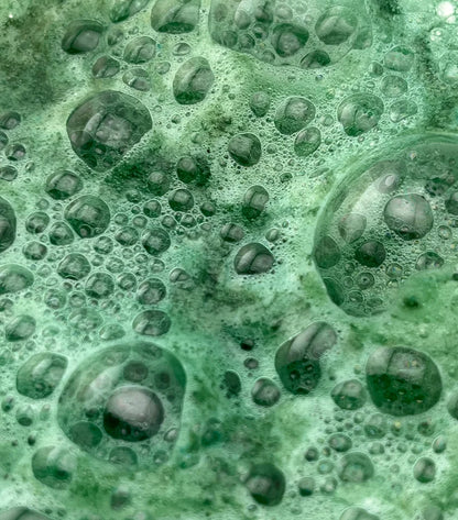 Close-up of green bubbles and foam