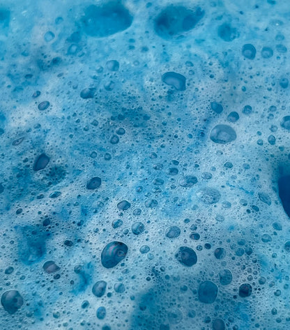 Close-up of blue foamy bubbles
