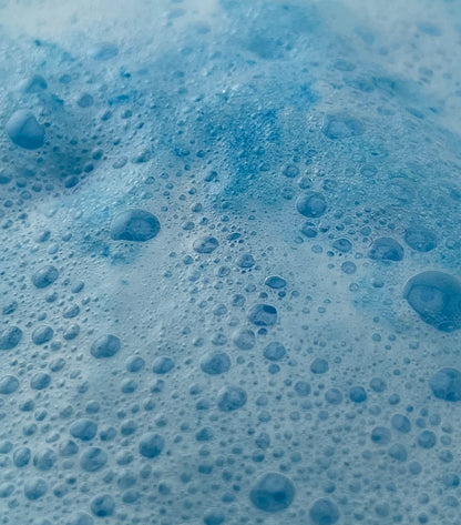 Close-up of blue foamy bubbles
